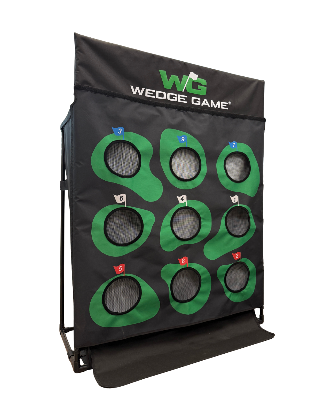 Wedge Game golf practice net for chipping showing 9 hole game panel