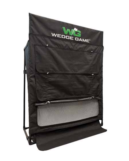 Wedge Game golf practice net for chipping showing low trajectory panel for low chips