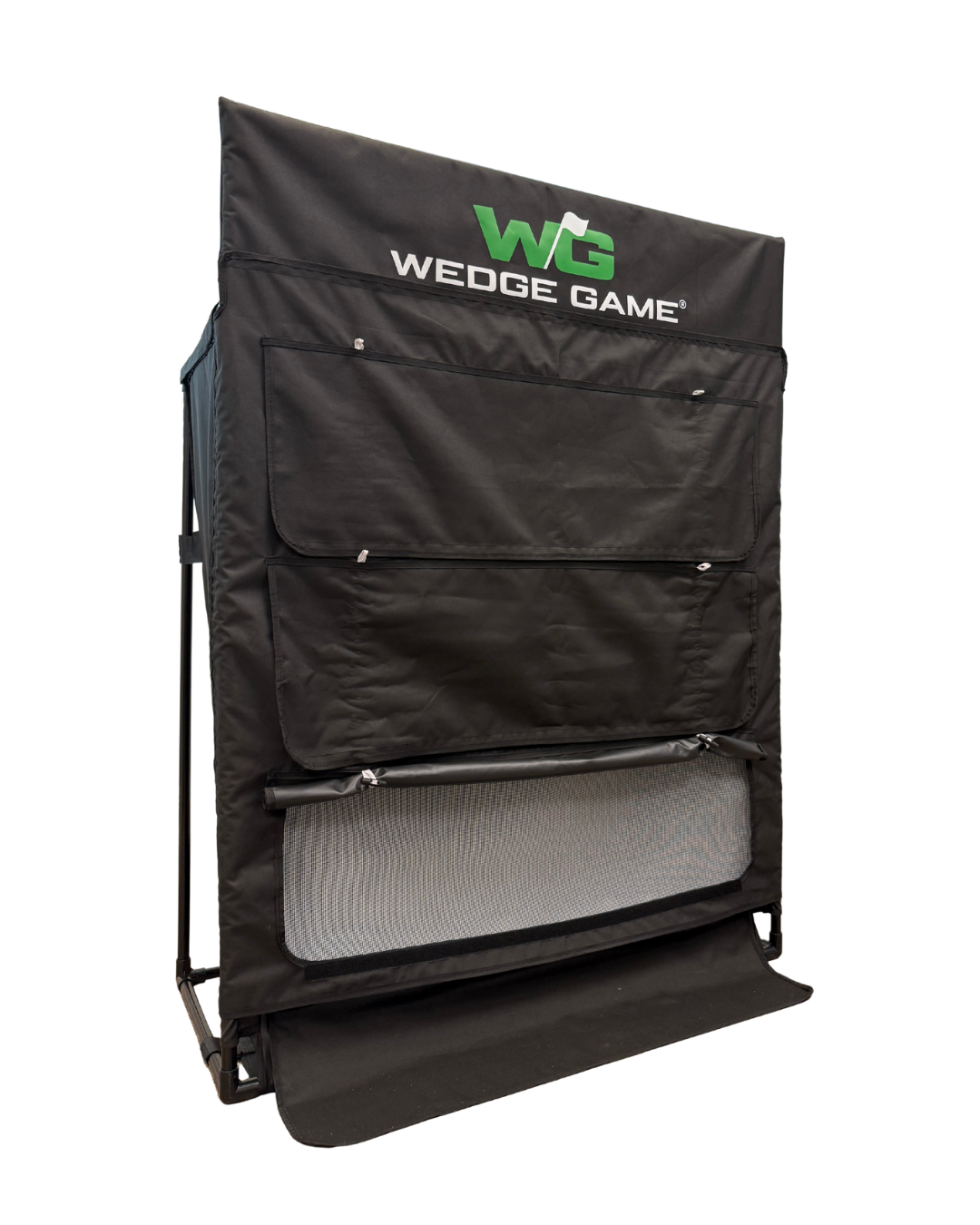 Wedge Game golf practice net for chipping showing low trajectory panel for low chips