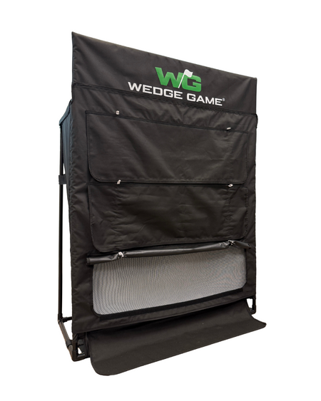 Wedge Game golf practice net for chipping showing low trajectory panel for low chips