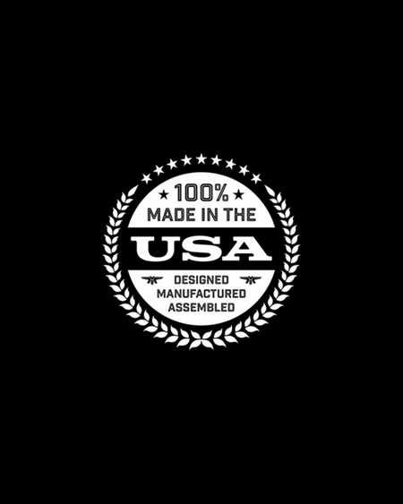 White '100% Made in the USA' logo on a black background