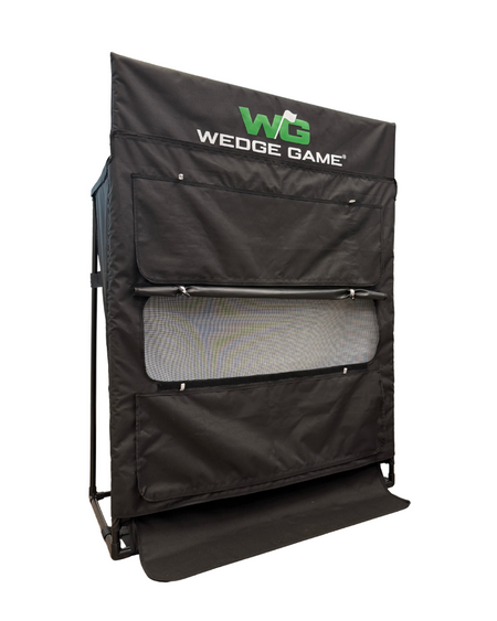 Wedge Game golf practice net for chipping showing medium trajectory panel
