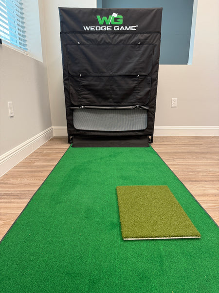 Golf putting green with wedge game and chipping mat