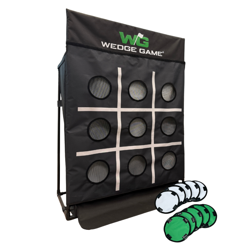 Wedge Game net with tic-tac-toe panel and colored hole covers