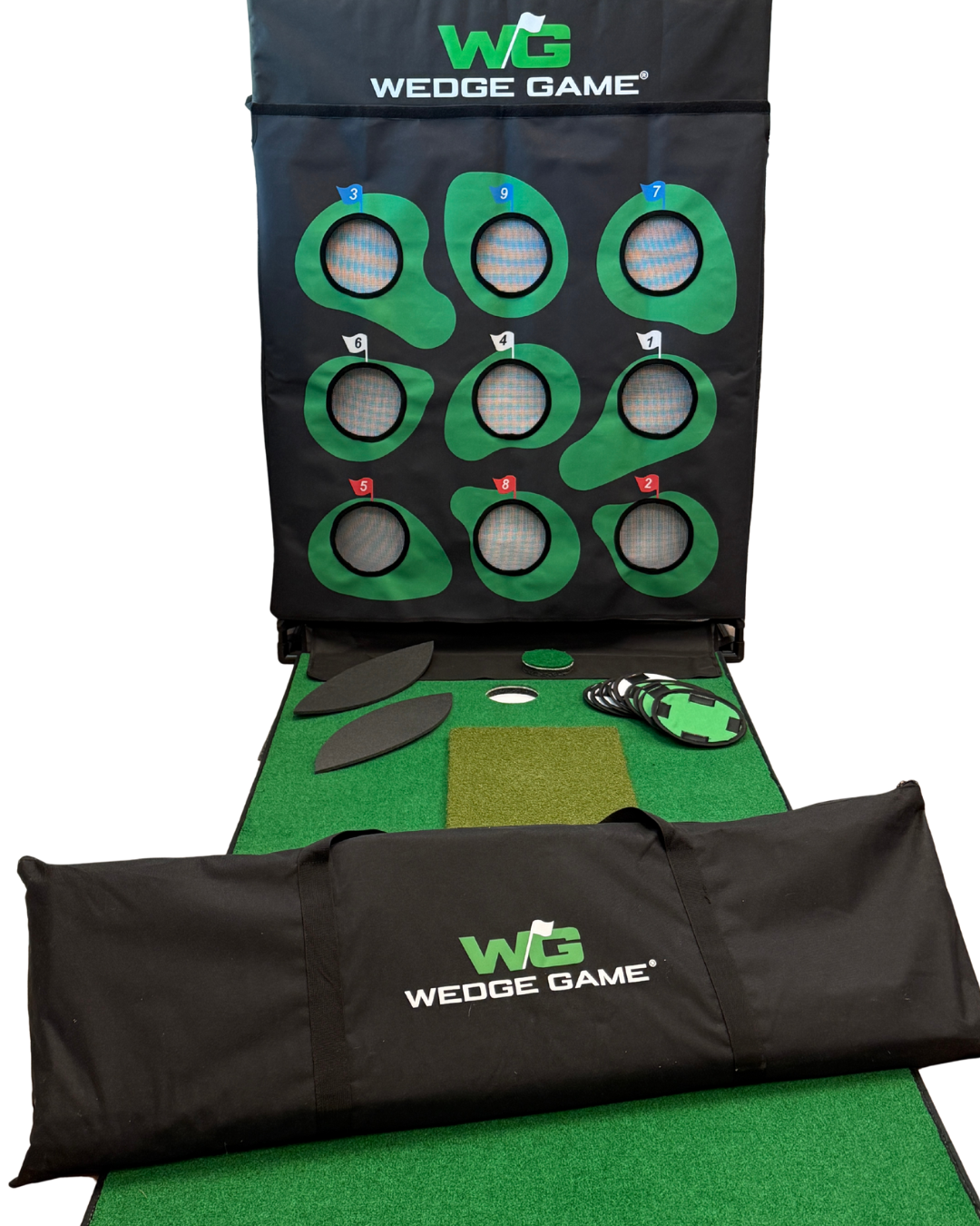Complete Short Game Range training setup featuring Wedge Game target board and putting green.