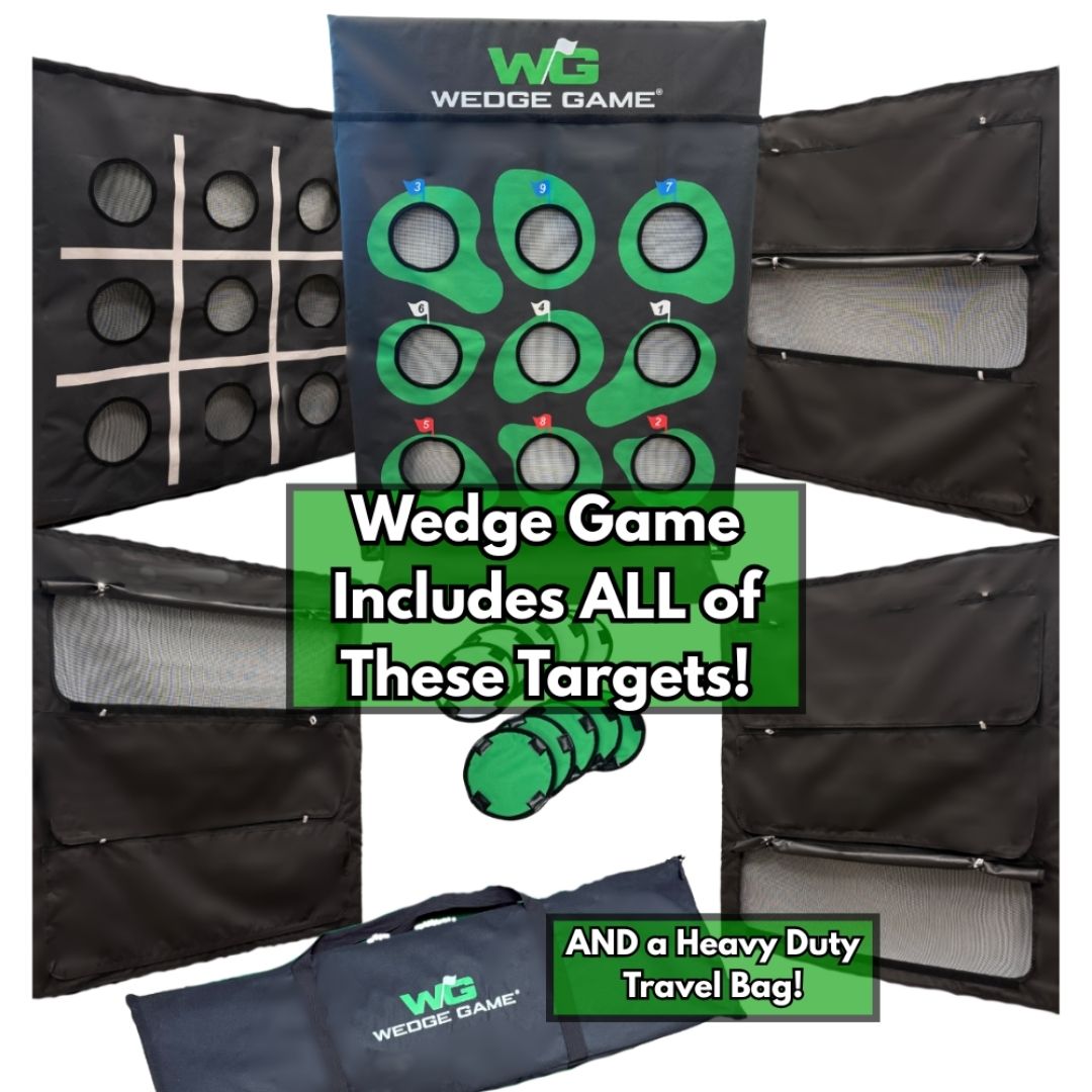 Wedge Game with 9 hole challenge, tic tac toe, trajectory trainer, hold covers, travel bag