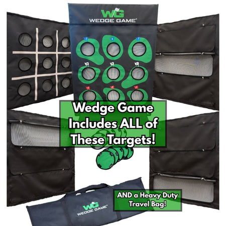 Wedge Game with 9 hole challenge, tic tac toe, trajectory trainer, hold covers, travel bag